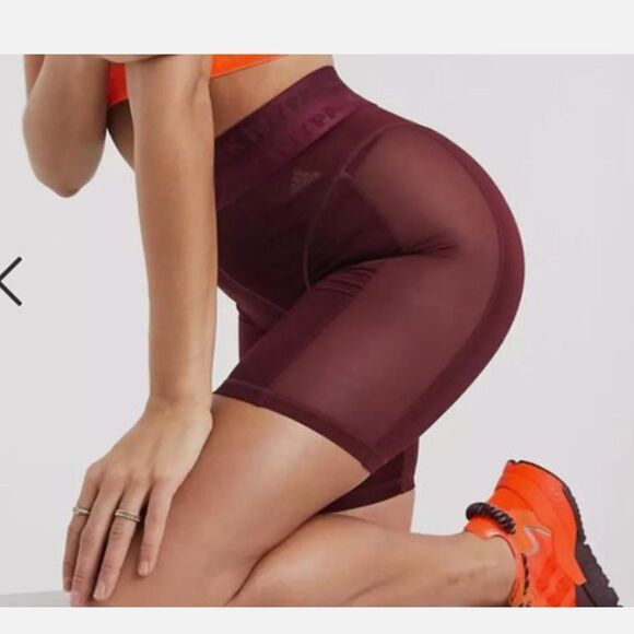 Adidas Ivy Park Mesh Paneled High Waisted Biker Shorts Maroon Size S - Picture 6 of 10